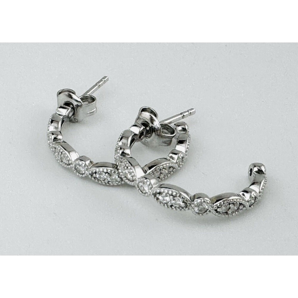 Sterling Silver Hoop Earrings Diamond Tested Stones 3/4” Sparkle READ